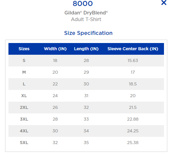  size chart